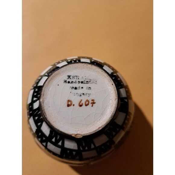 Vintage Keramika Hungary Hand Painted Miniature Pottery Vase Blue White Brown - Picture 5 of 6